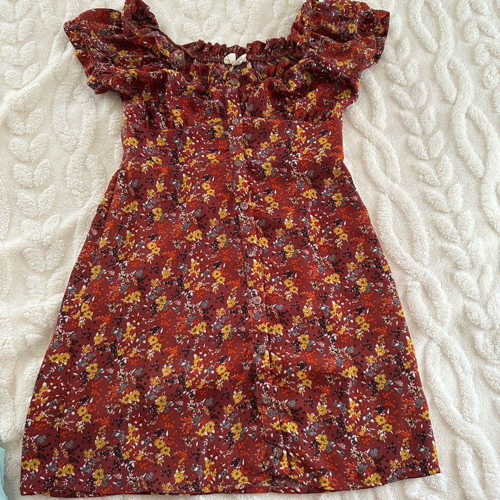 Sky and Sparrow Floral short fall Dress autumn xs